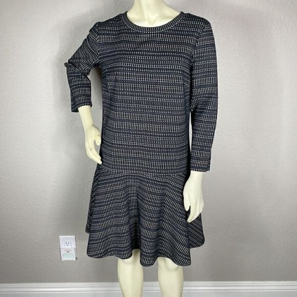 Loft Dress Geometric Drop Waist Flounce Black and White Career Sz M - Picture 12 of 13